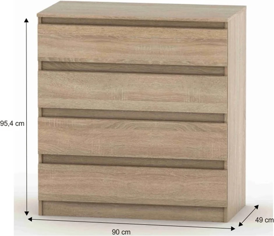 4 fiókos komód, tölgy sonoma, HANY NEW 004