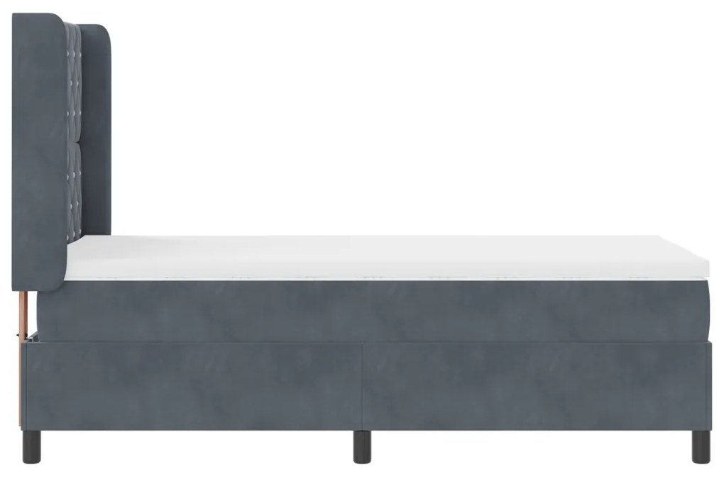 Boxspring Ágy Matrac Közép Sötét Szürke 100x200 cm Bársonyos