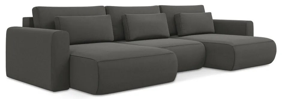 Sötétszürke bársony kinyitható-tárolóhelyes (U alakú) sarokkanapé Kapua – Makamii