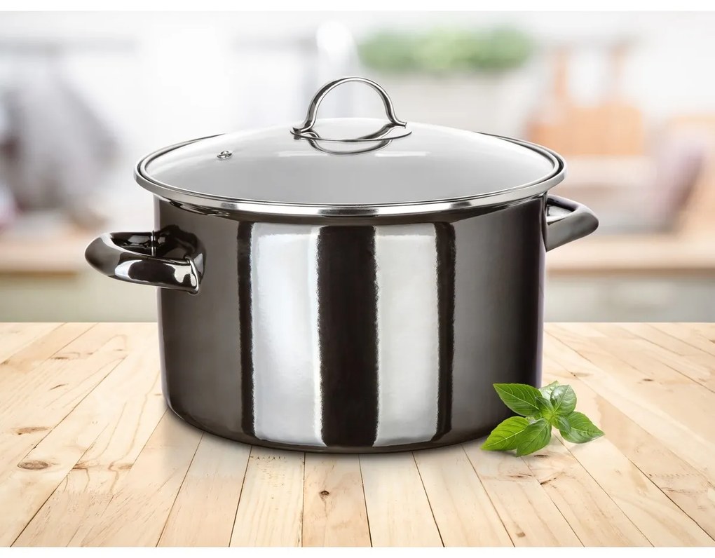 Banquet METALLIC Black 26 cm-es zománcozott fazék,6 l, fedővel, 26 cm
