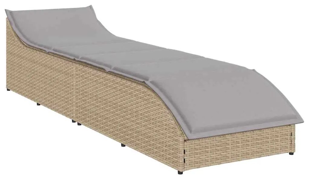összecsukható napozóágy párnával és tárolóval bézs polyrattan