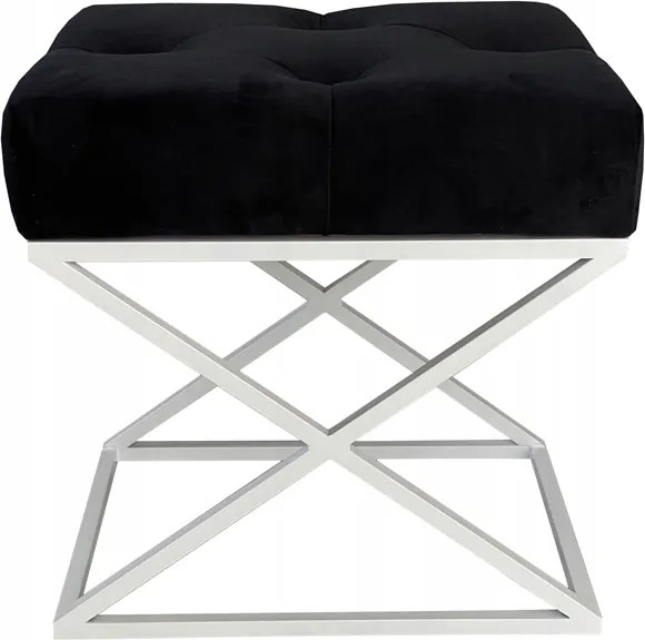 Pad kárpitozott puff fém X fekete fehér