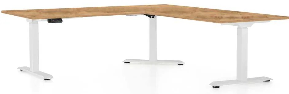 OfficeTech Angle állítható magasságú asztal, 180 x 200 cm, fehér alap, arany tölgy