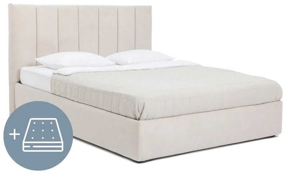 Bézs kárpitozott ágyneműtartós franciaágy matraccal, ágyráccsal 180x200 cm Thessa Bold Line – Bonami Selection