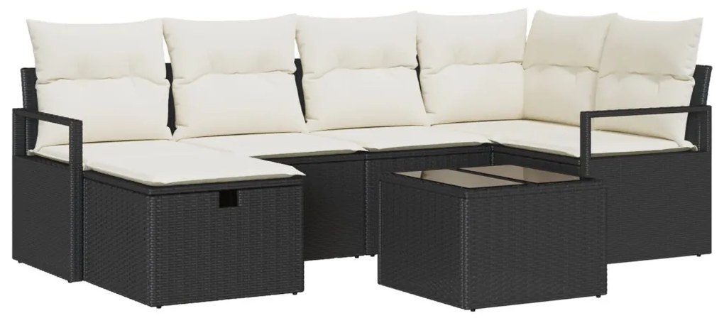 Kerti Kanapé Szett 7 pcs Fekete és krémszínű 232 x 122 x 85 cm