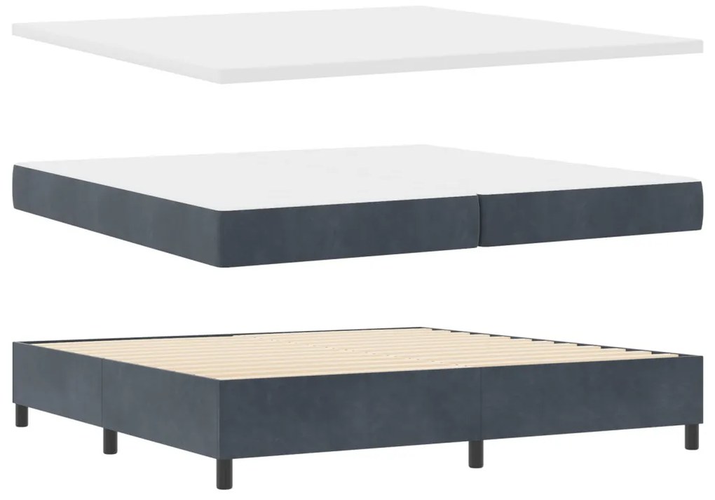 Box Spring Ágy Matraccal, Sötétszürke, 200x200 cm, Bársony