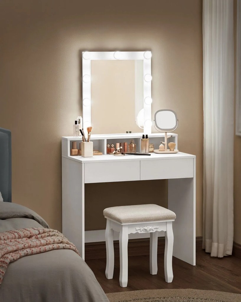 VANESA fésülködőasztal világítással, 80x40x145cm, fehér Jurhan