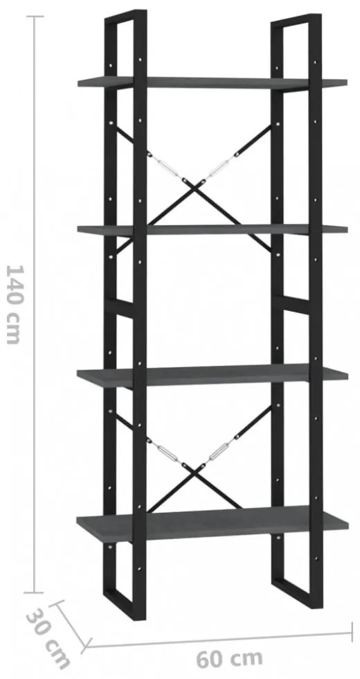 négyszintes szürke tömör fenyőfa könyvszekrény 60 x 30 x 140 cm