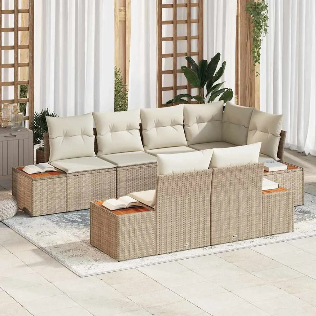vidaXL Kerti Kanapé Szett párnával 7 pcs Beige és krém Polyrattan