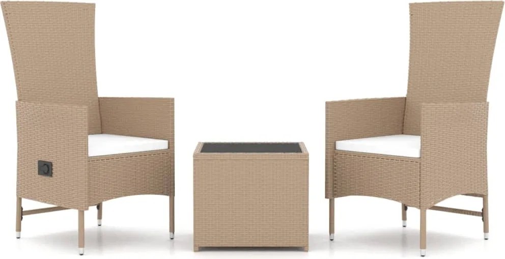 vidaXL 3 részes bézs polirattan és acél kerti társalgógarnitúra