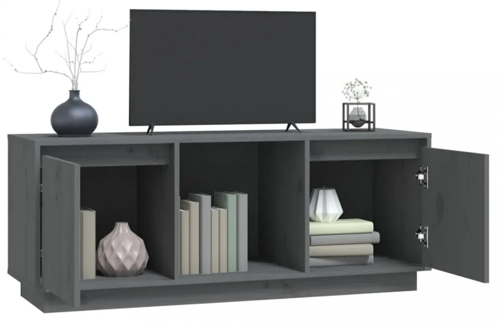 szürke tömör fenyőfa TV-szekrény 110,5 x 35 x 44 cm
