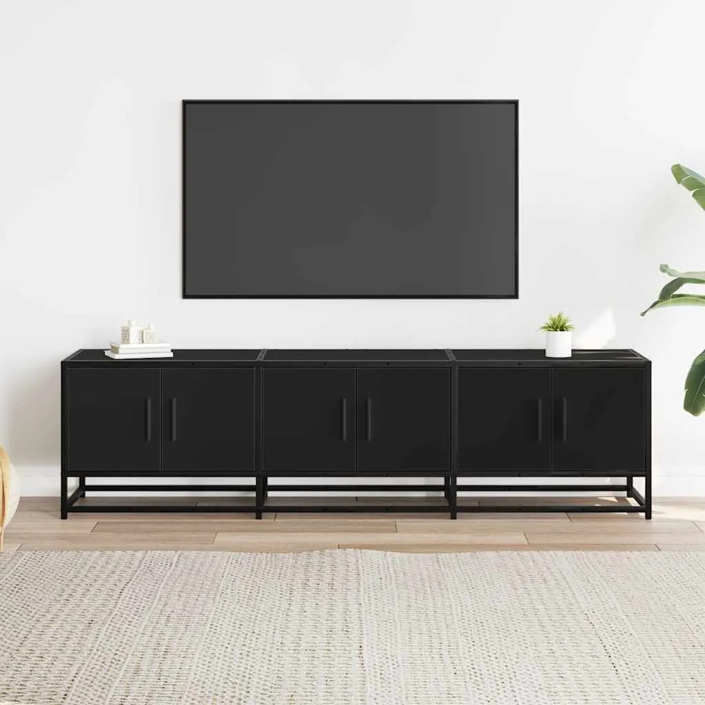 fekete szerelt fa és fém TV-szekrény 150x35x41 cm