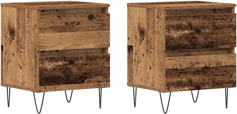 vidaXL Éjjeliszekrény fiókkal 2 pcs Régi fa 40 x 35 x 50 cm Faanyag