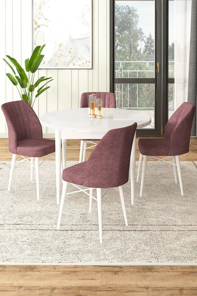 Rox étkezőgarnitúra, fehér-púderrózsaszín, 90 cm