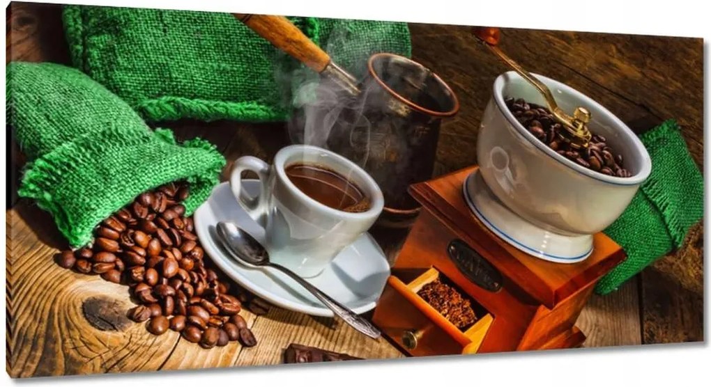 Vászonkép 115x55 Csésze és zöld zsákok