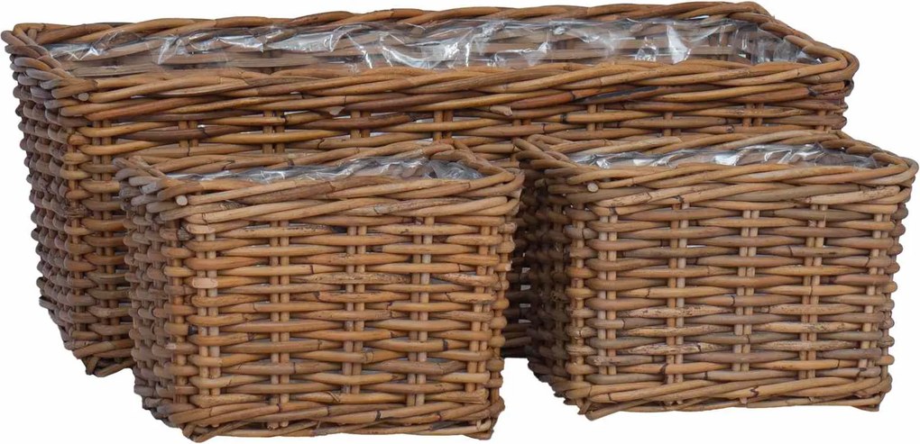 vidaXL Ültető Kosár tárolóval 3 pcs Barna Kubu rattán