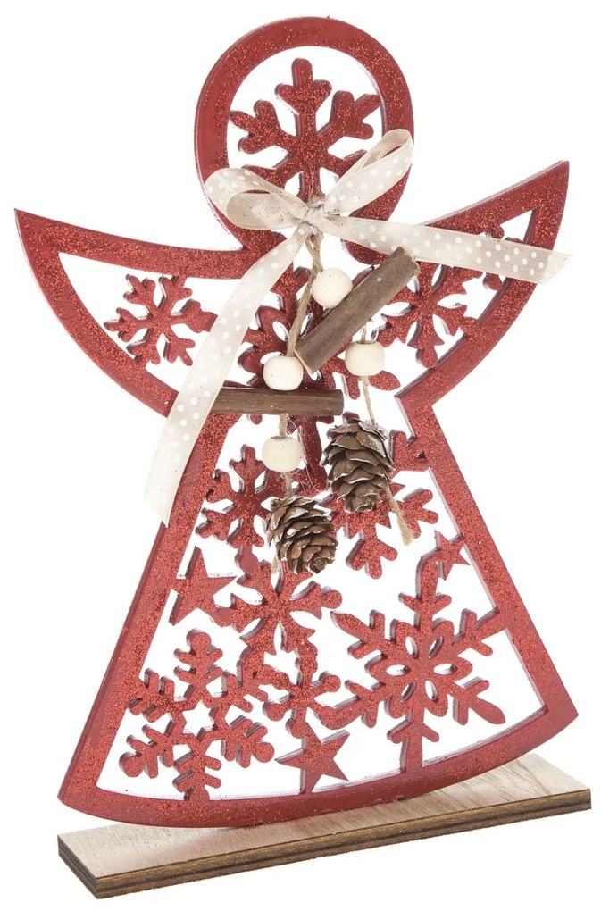 Fa angyal hópelyhekkel, 15,5 x 22,5 cm