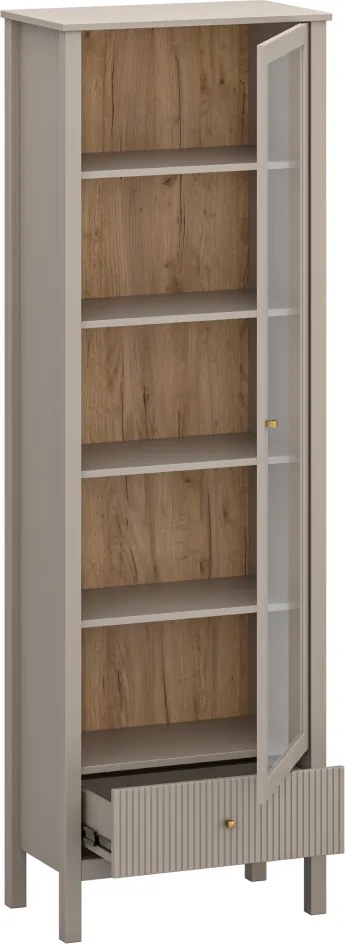 Vitrin, szürkésbarna Taupe/craft arany tölgy, KLIO 1W1S