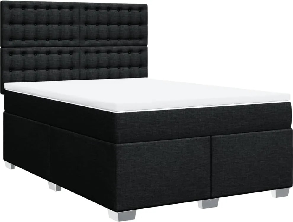 vidaXL fekete szövet rugós ágy matraccal 140 x 190 cm