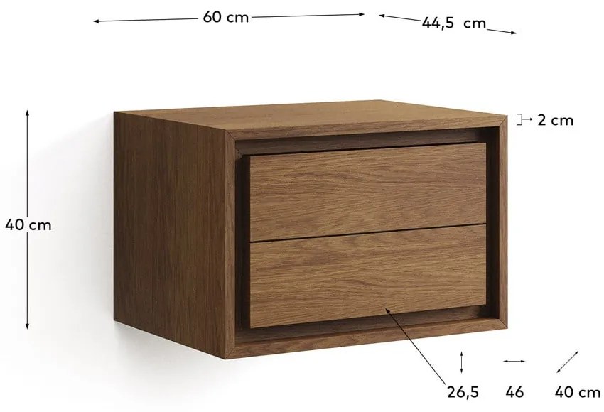 Sötétbarna teakfa fali mosdó alatti szekrény 60x40 cm Kenta – Kave Home