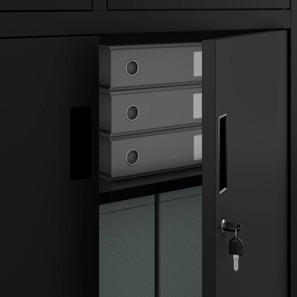 FILIP irodai fémszekrény irattartóval és iratszéffel, 900 x 1850 x 400 mm, fekete színben