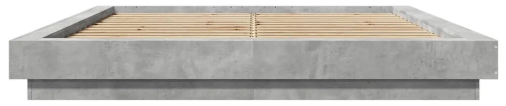 betonszürke szerelt fa ágykeret LED-del 150 x 200 cm