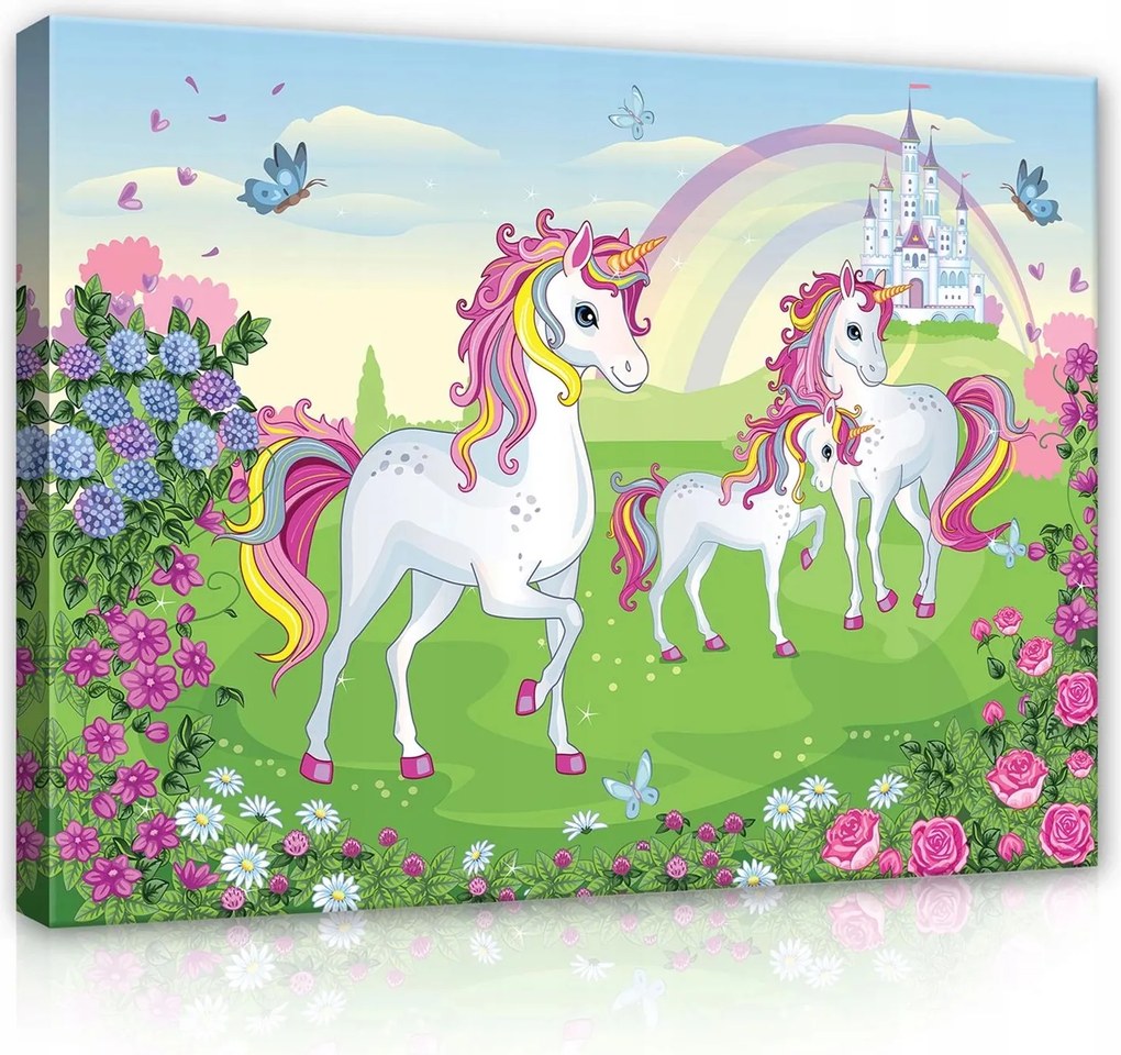 Vászonkép falikép rózsaszín zöld unikornis szivárvány 75x100