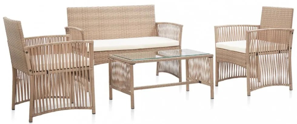 vidaXL 4 részes bézs kerti polyrattan bútorszett párnákkal