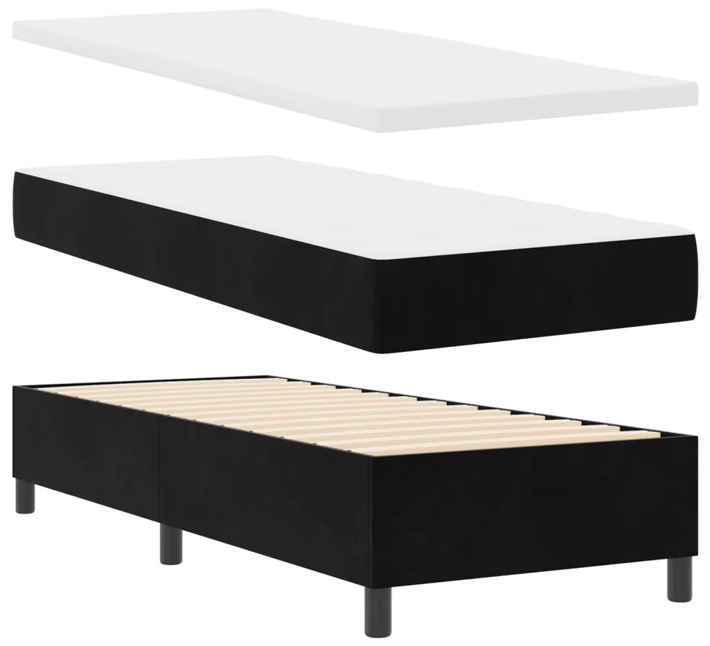 Boxspring Ágy Matrac Fekete 80x200 cm Bársony