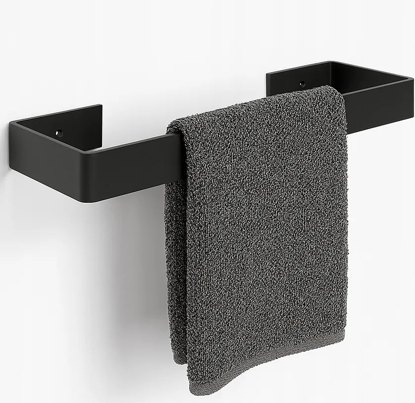 Akasztós loft törölközőtartó fekete fém 40 cm fali fürdőszoba