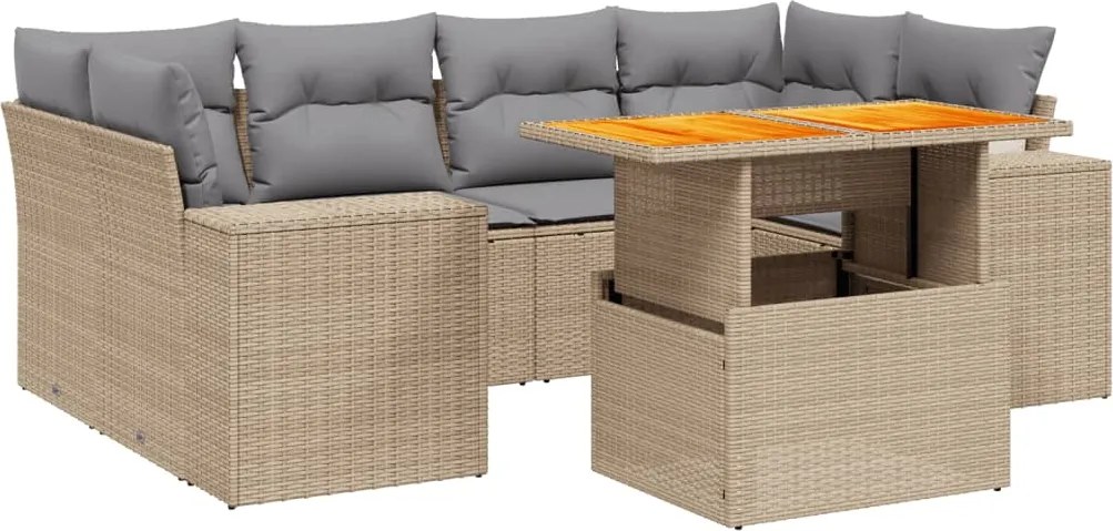 vidaXL 7 részes bézs polyrattan kerti ülőgarnitúra párnákkal