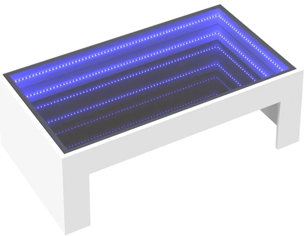 Fehér végtelen hatású LED-es dohányzóasztal 90 x 50 x 30 cm