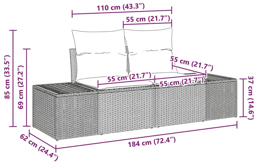 Kerti Kanapé Szett párnával 6 pcs bézs és szürke Poli rattan