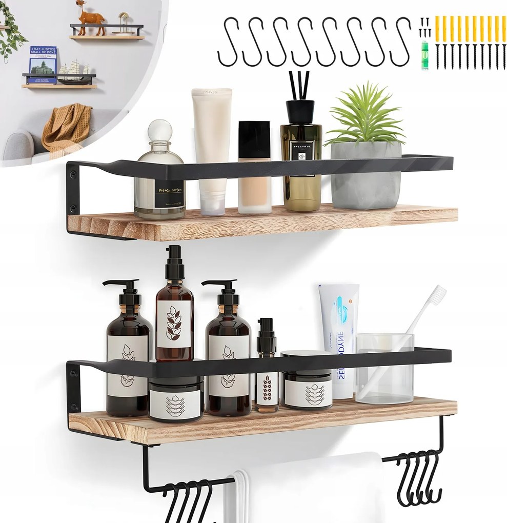 2 Db Falra Szerelhető Fa Polc – Ideális Konyhába És Fürdőszobába