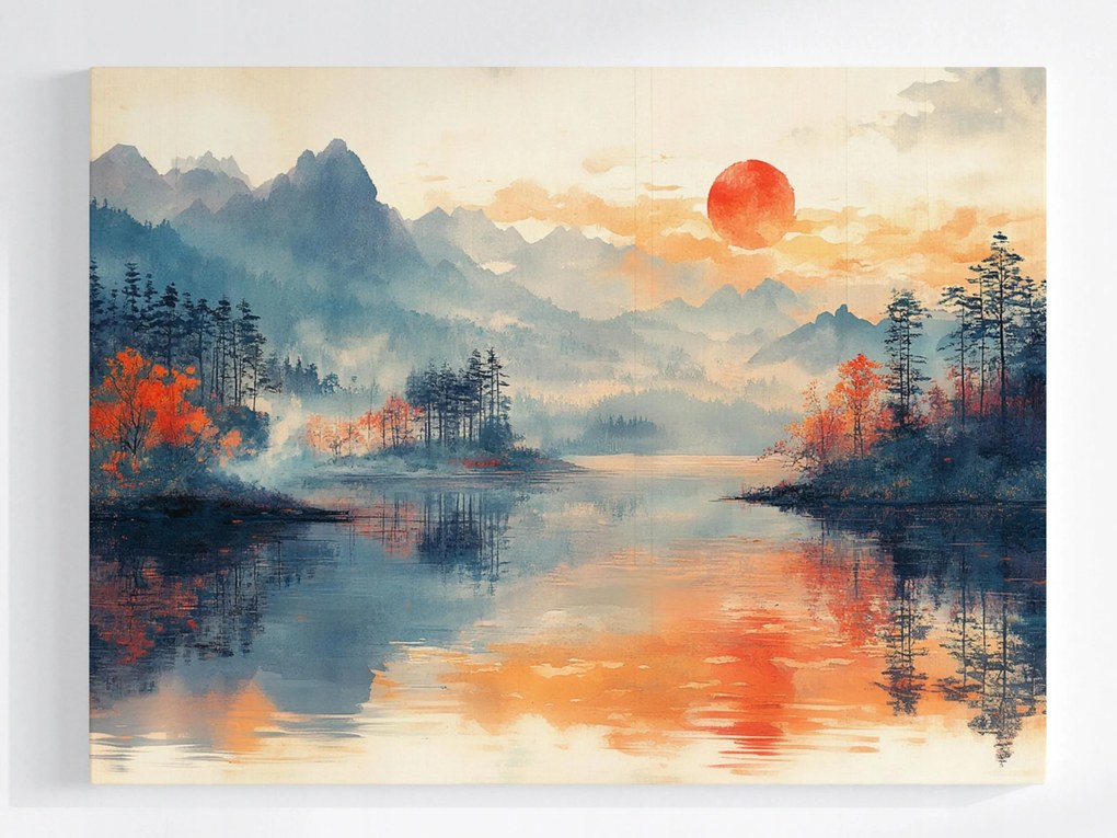 Vászonkép Canvas Tájkép Tó Hegyek Víz Nyugat Nap Kilátás 100x75