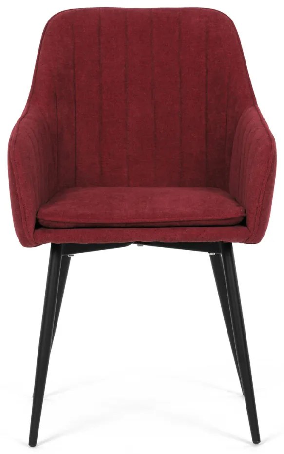 Scaun de sufragerie elegant, material textil roșu, metal negru