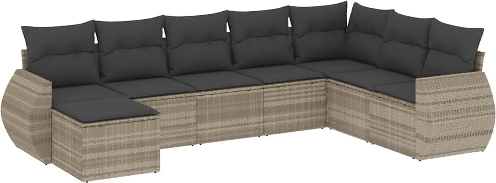 vidaXL 8 részes világosszürke polyrattan kerti ülőgarnitúra párnával