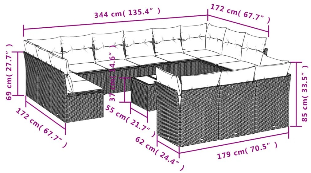 14 részes szürke polyrattan kerti ülőgarnitúra párnákkal