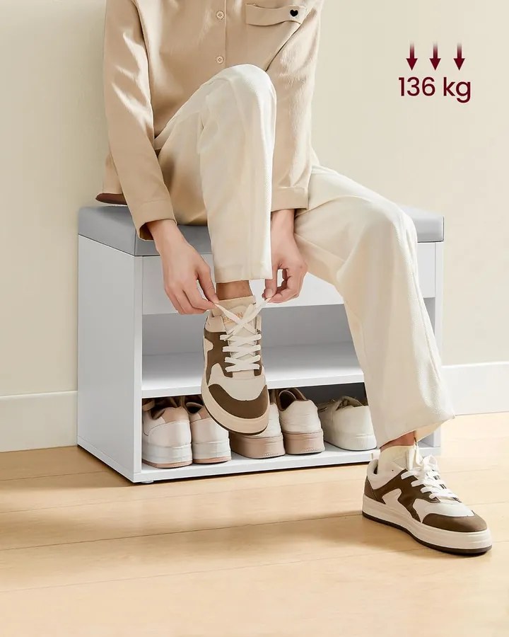 Cipőspad, pad párnázott ülőfelülettel 30x60x44 cm, fehér