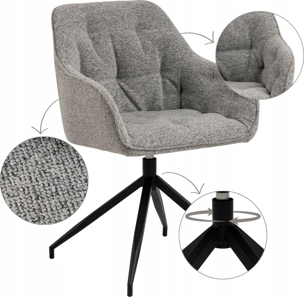 Kényelmes Forgószék Szürke Étkező Nappali Kárpitozott Háttámlával