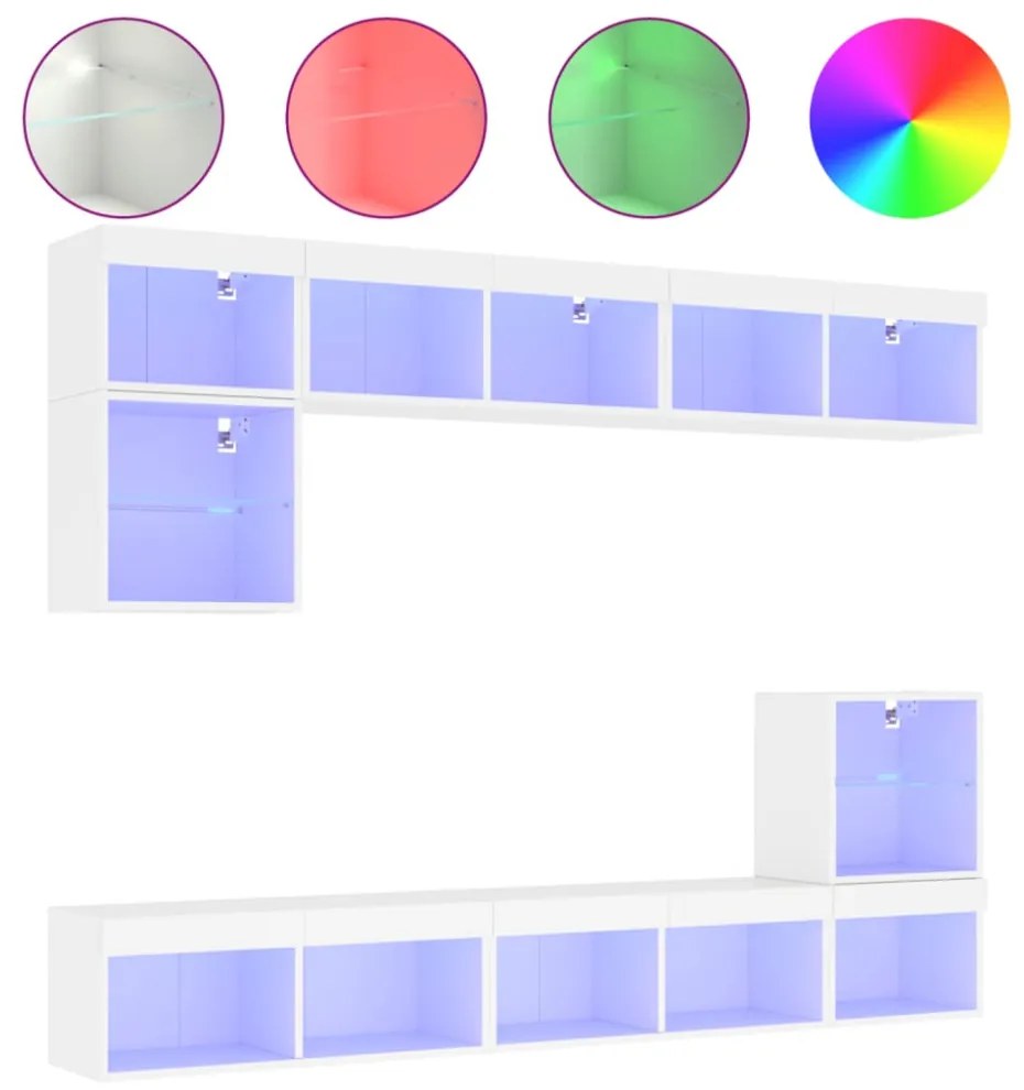 vidaXL 8 darab fehér szerelt fa fali TV-bútor LED-del