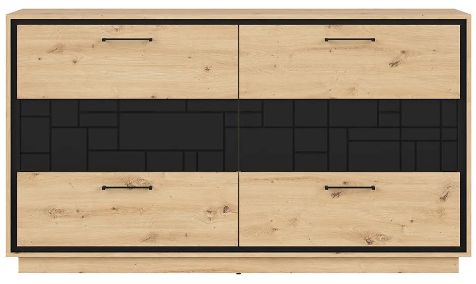 Komód Pont KOM6S (artisan tölgy + matt fekete). Akció -18%. 1063043