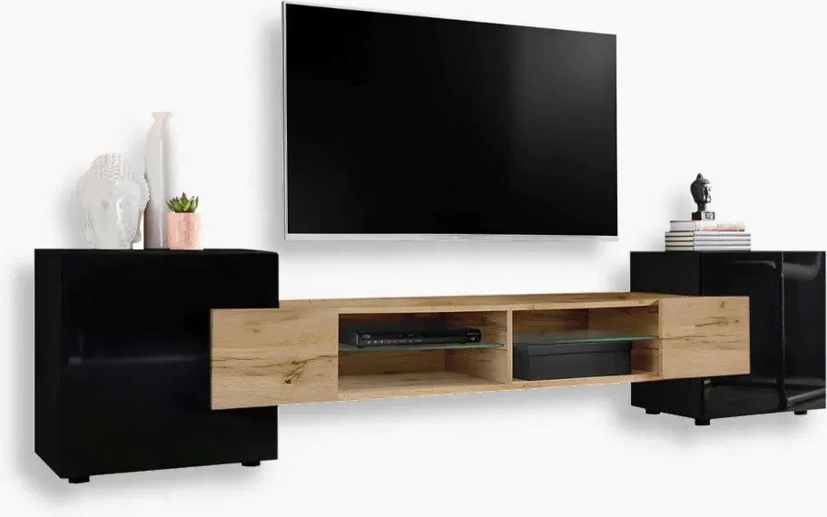 komodee Modern Rtv szekrény Merano Front fényes üveg polcok