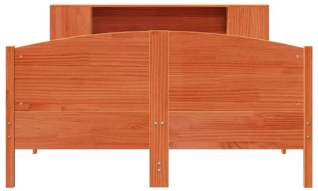 barna tömör fenyőfa könyvespolcos ágy matrac nélkül 120 x 200cm