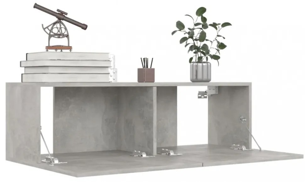 betonszürke szerelt fa TV-szekrény 100 x 30 x 30 cm