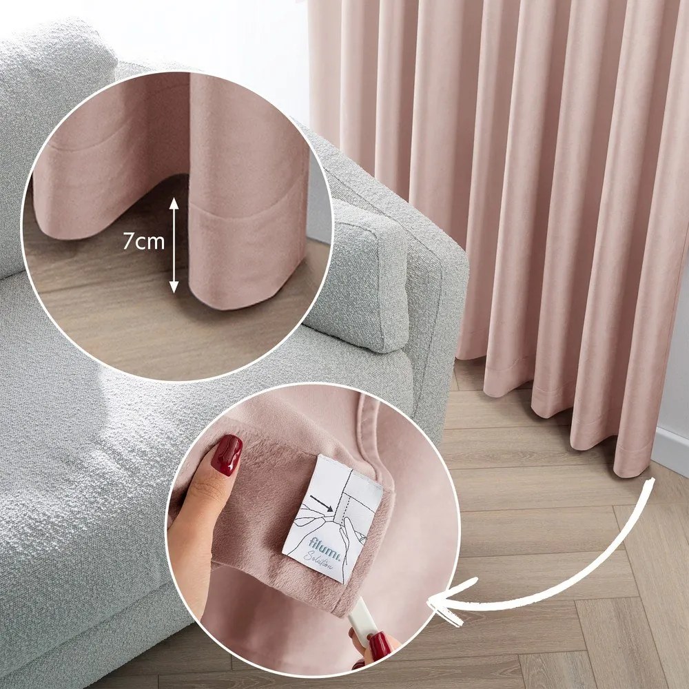 Világos rózsaszín bársony dimout (részleges sötétítő) függöny 530x225 cm Velto – Filumi