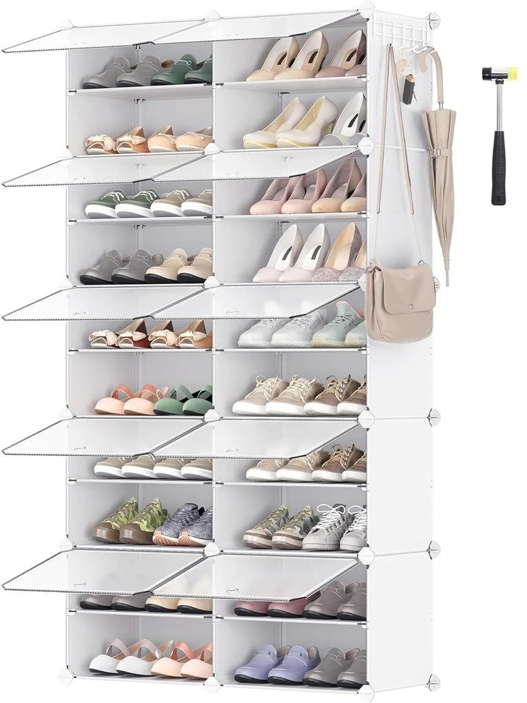 Összekapcsolható cipőtartó állvány fehér színben