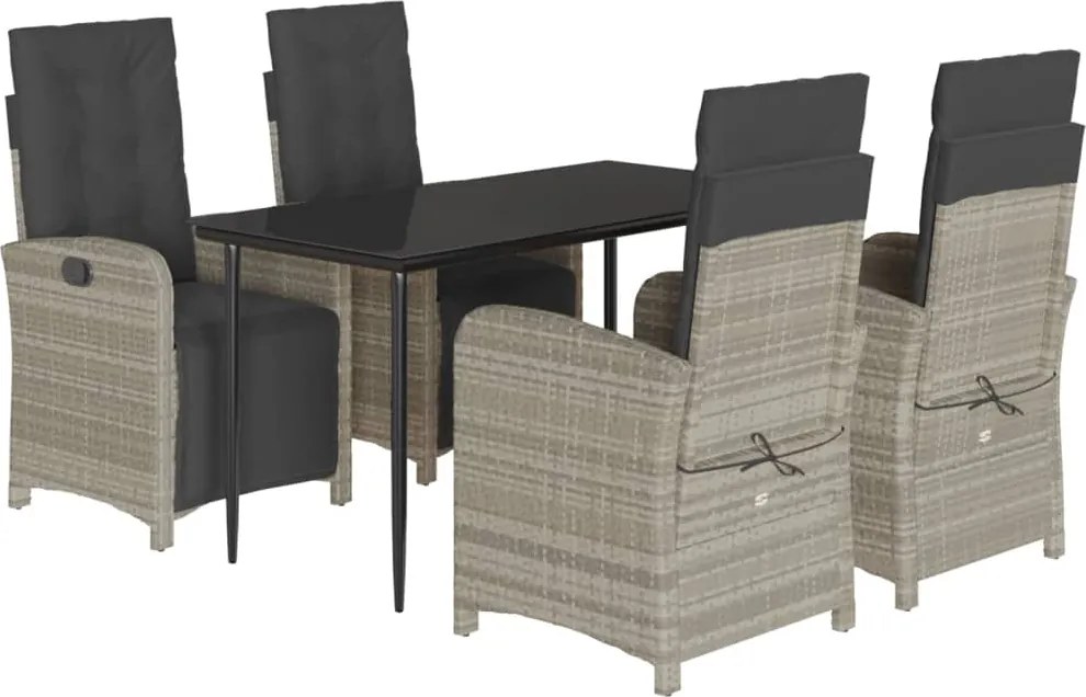 vidaXL 5részes világosszürke polyrattan kerti étkezőgarnitúra párnával