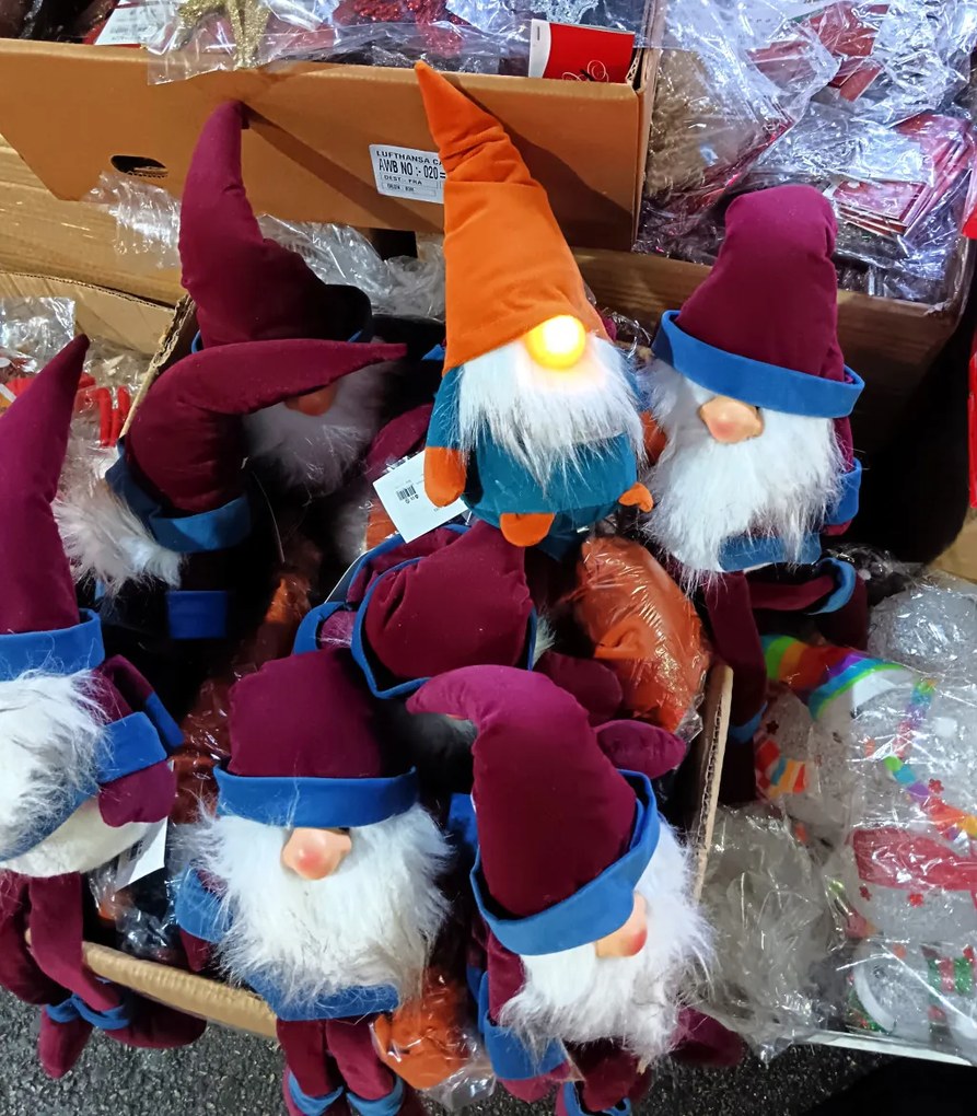 Karácsonyi Dekoráció, Bársony Gnome elf LED-ekkel, Sárga, Világító Orral H-26cm