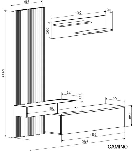 CAMINO szett kézműves tölgy, fekete